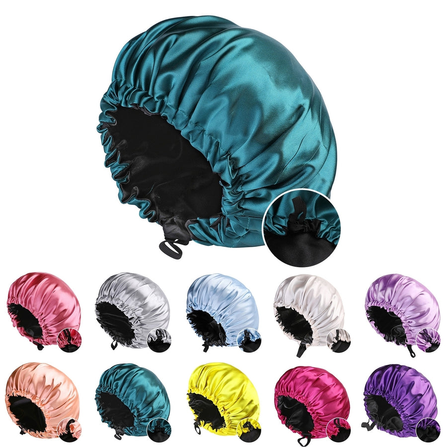 Hair Bonnet Smooth Surface Solid Color Double Sides Versatile All Fit Adjustable Drawstring Lightweight Sleep Cap for Image 1