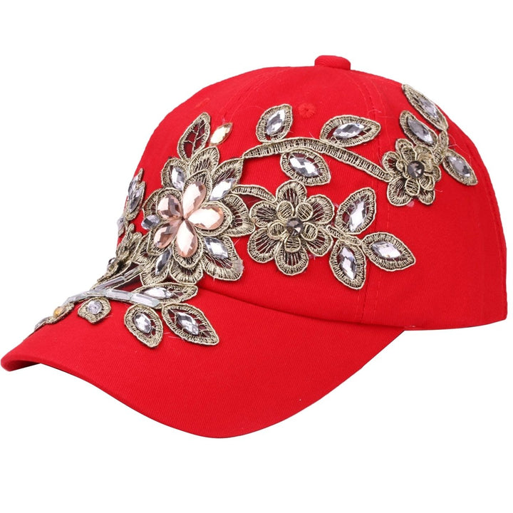 Women Hats Portable Adjustable Shiny Rhinestone Flower Embroidery Sunscreen Summer Cap Head Wear Image 4