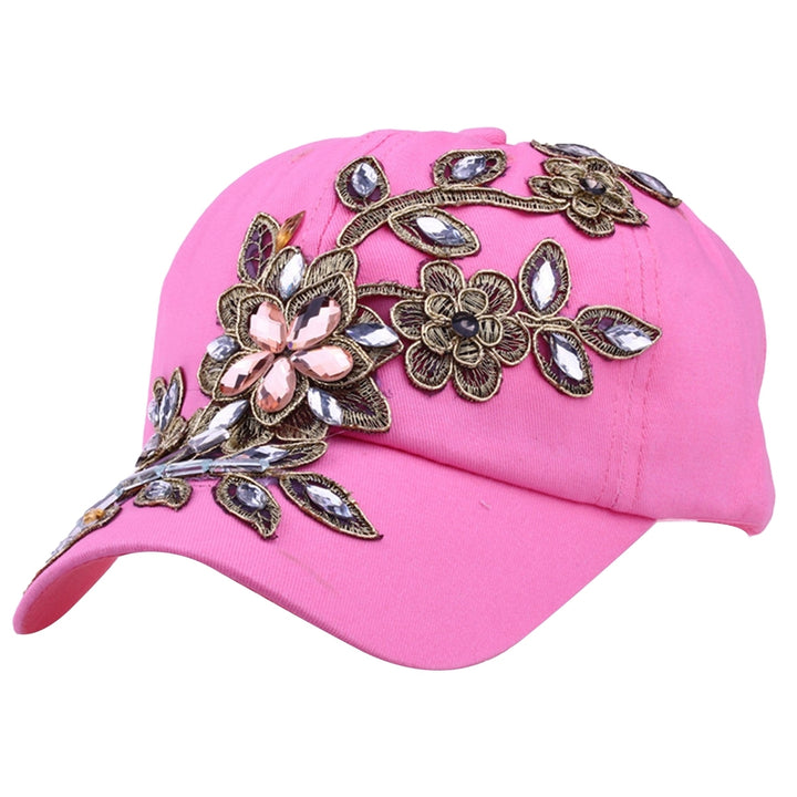 Women Hats Portable Adjustable Shiny Rhinestone Flower Embroidery Sunscreen Summer Cap Head Wear Image 6