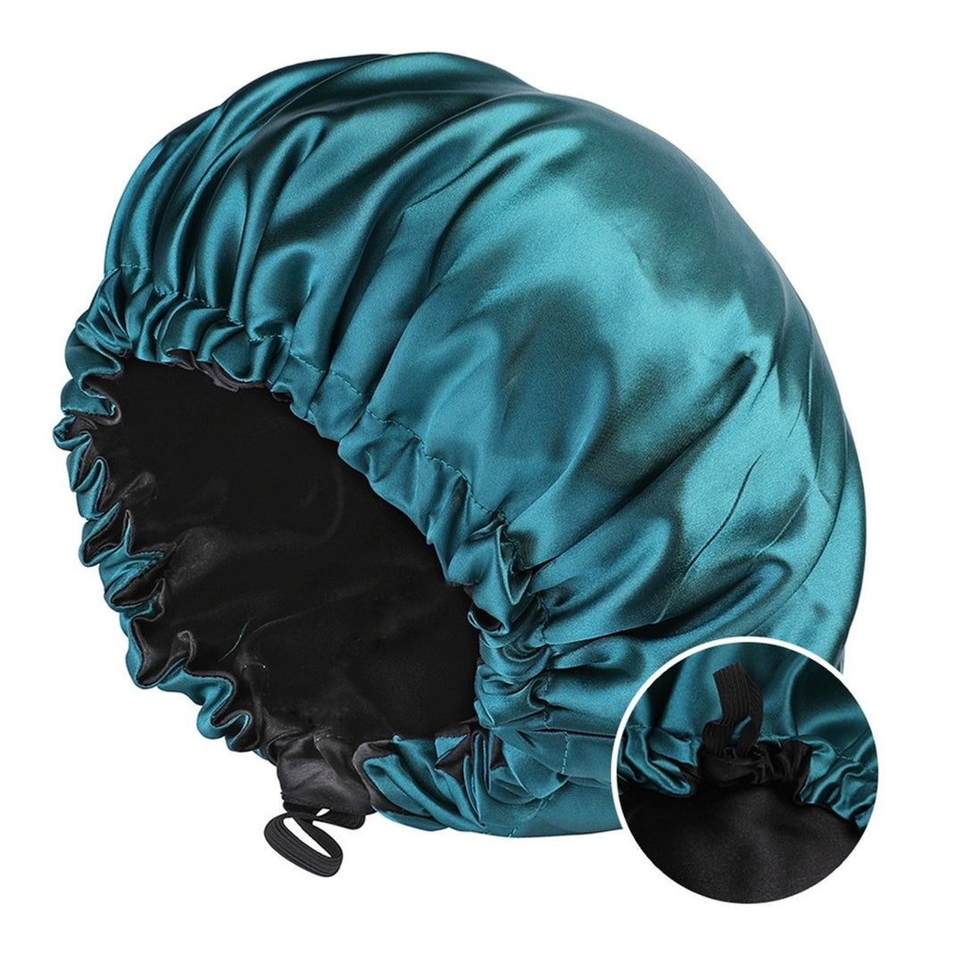 Hair Bonnet Smooth Surface Solid Color Double Sides Versatile All Fit Adjustable Drawstring Lightweight Sleep Cap for Image 1