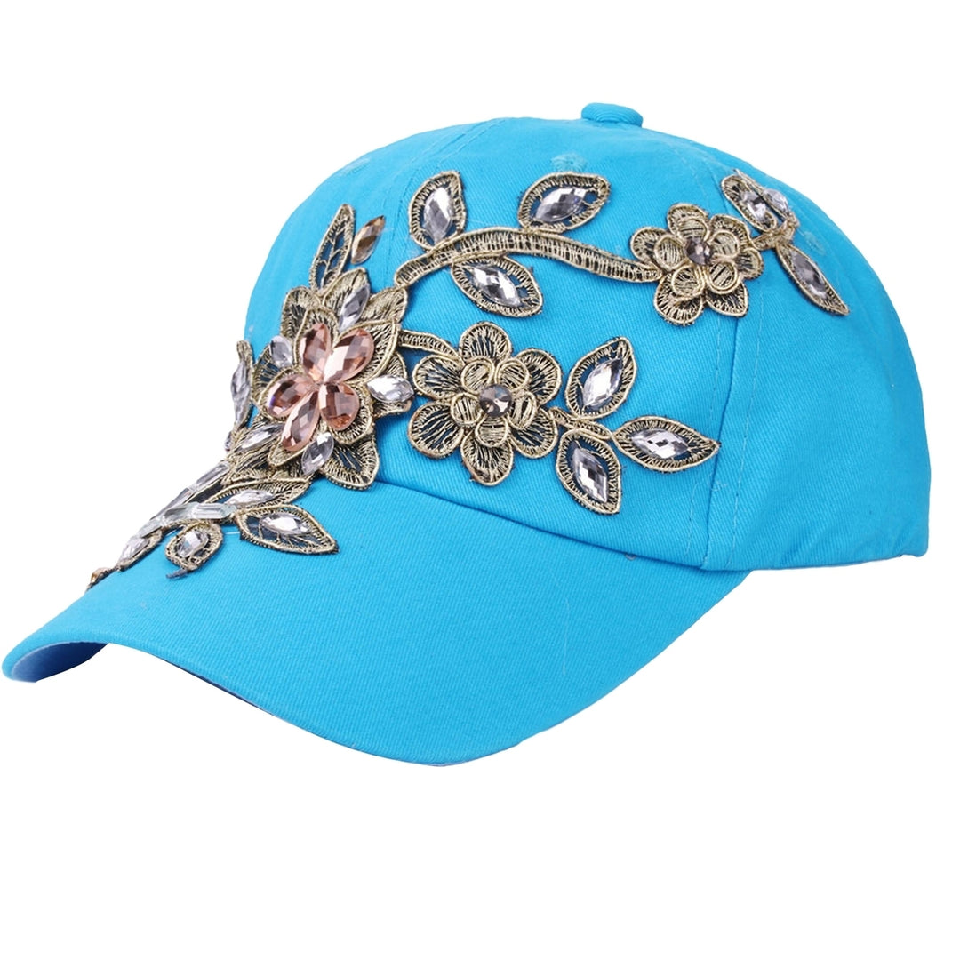 Women Hats Portable Adjustable Shiny Rhinestone Flower Embroidery Sunscreen Summer Cap Head Wear Image 8