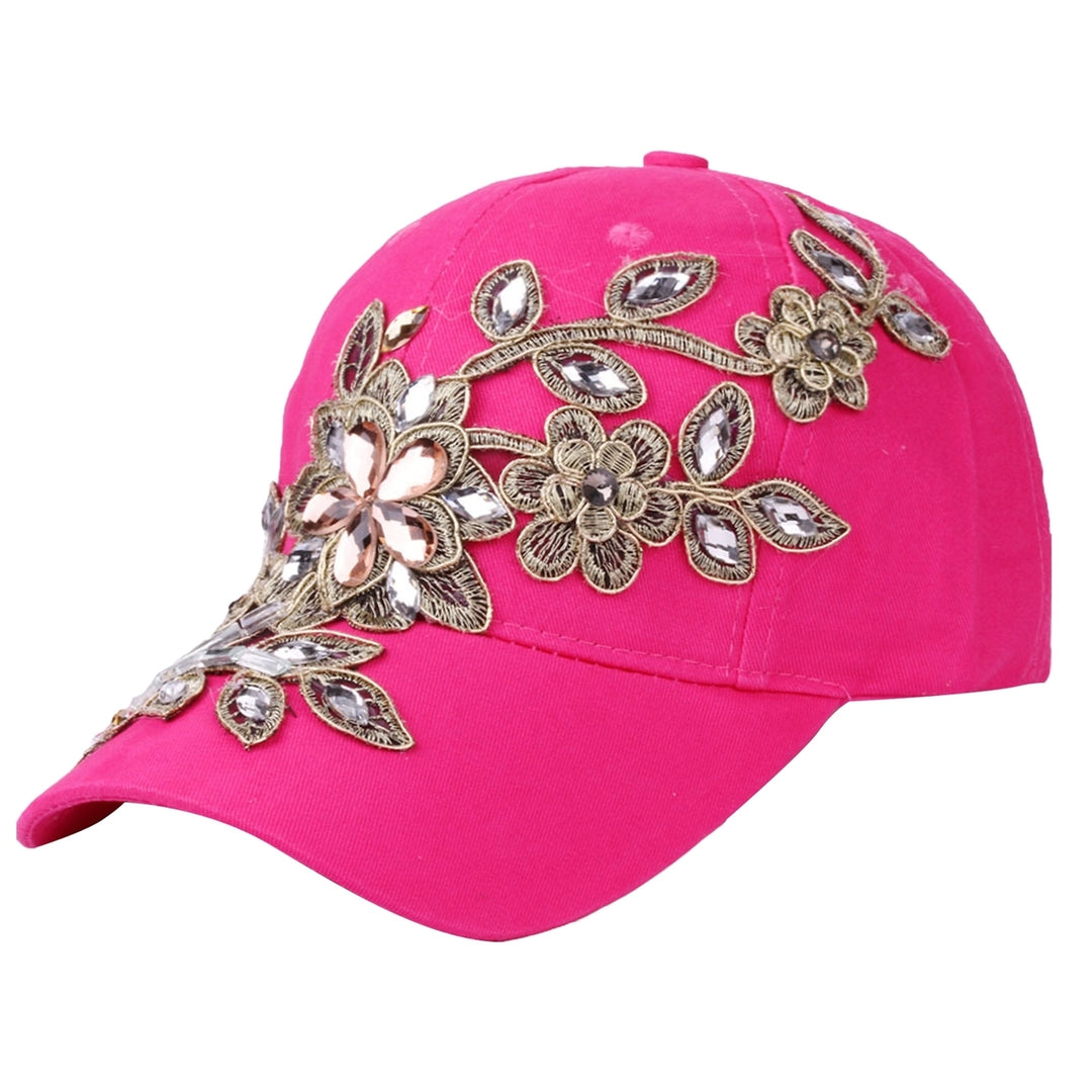 Women Hats Portable Adjustable Shiny Rhinestone Flower Embroidery Sunscreen Summer Cap Head Wear Image 10