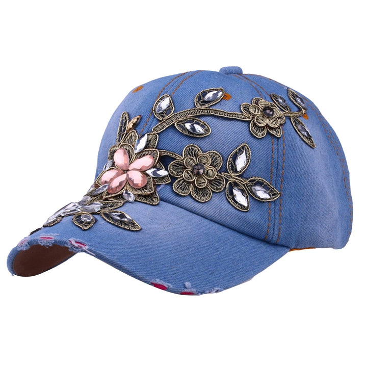 Women Hats Portable Adjustable Shiny Rhinestone Flower Embroidery Sunscreen Summer Cap Head Wear Image 11