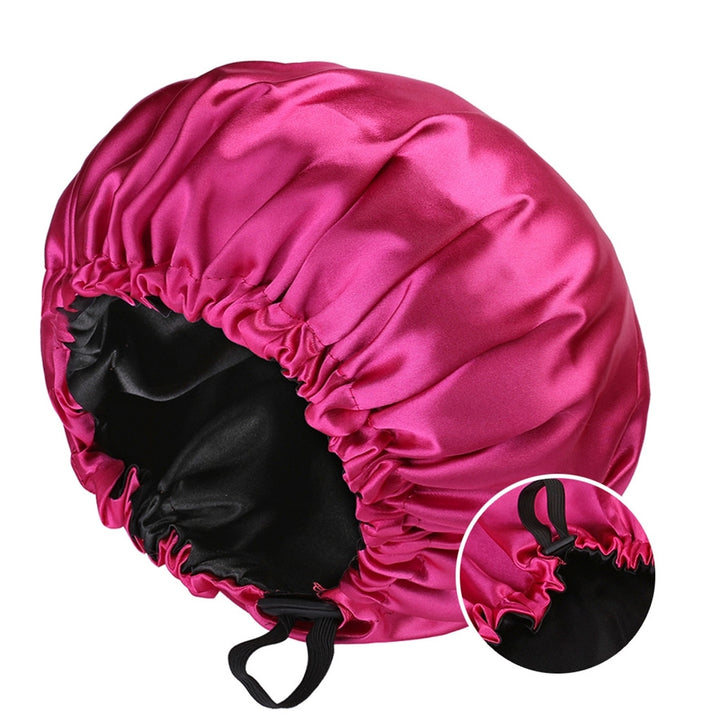 Hair Bonnet Smooth Surface Solid Color Double Sides Versatile All Fit Adjustable Drawstring Lightweight Sleep Cap for Image 1