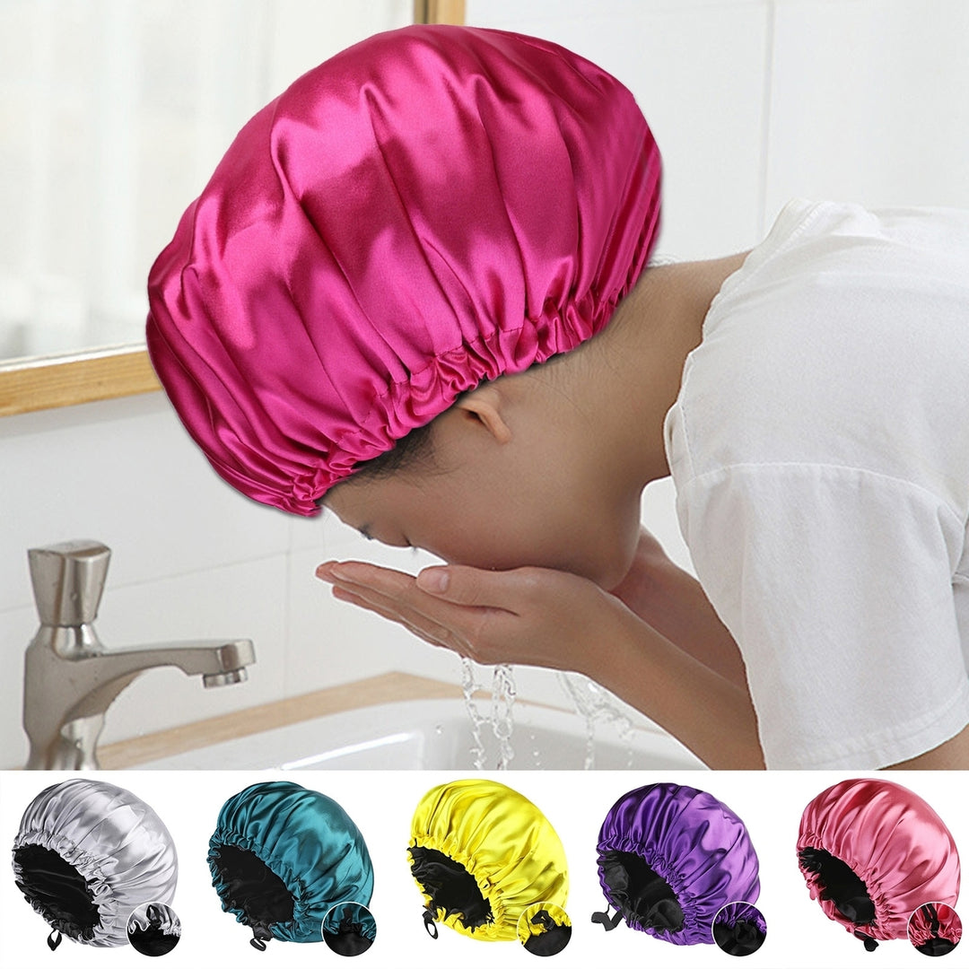 Hair Bonnet Smooth Surface Solid Color Double Sides Versatile All Fit Adjustable Drawstring Lightweight Sleep Cap for Image 12
