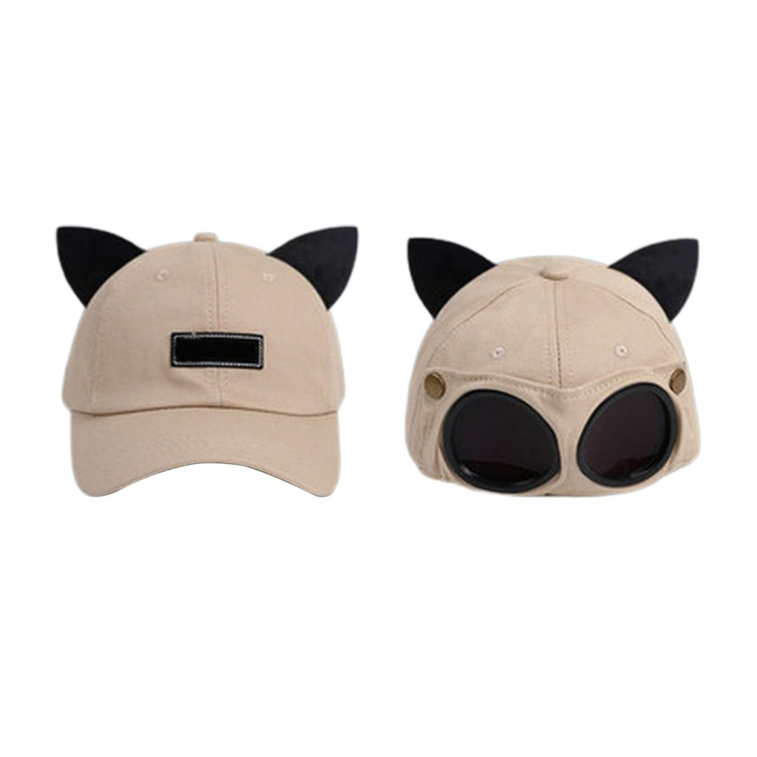 Baseball Cap Ears Solid Color Pilot Glasses Unisex Washable Removable Lenses Baseball Hat for Outdoor Image 3