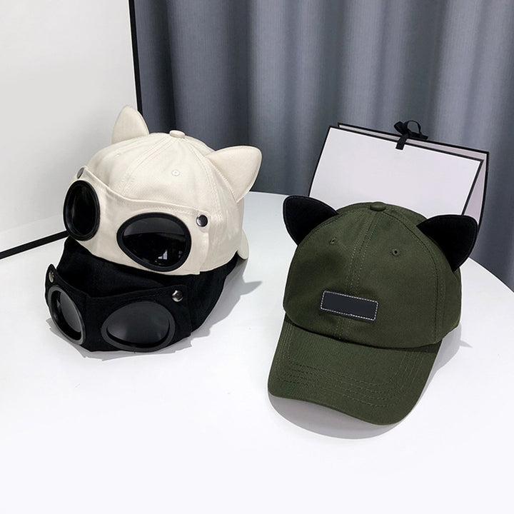 Baseball Cap Ears Solid Color Pilot Glasses Unisex Washable Removable Lenses Baseball Hat for Outdoor Image 4