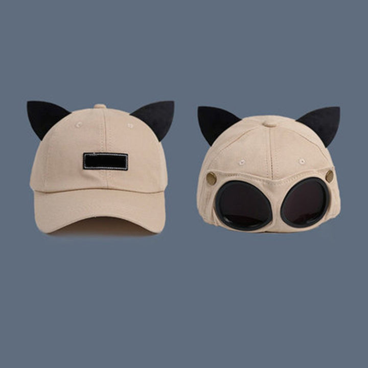 Baseball Cap Ears Solid Color Pilot Glasses Unisex Washable Removable Lenses Baseball Hat for Outdoor Image 7