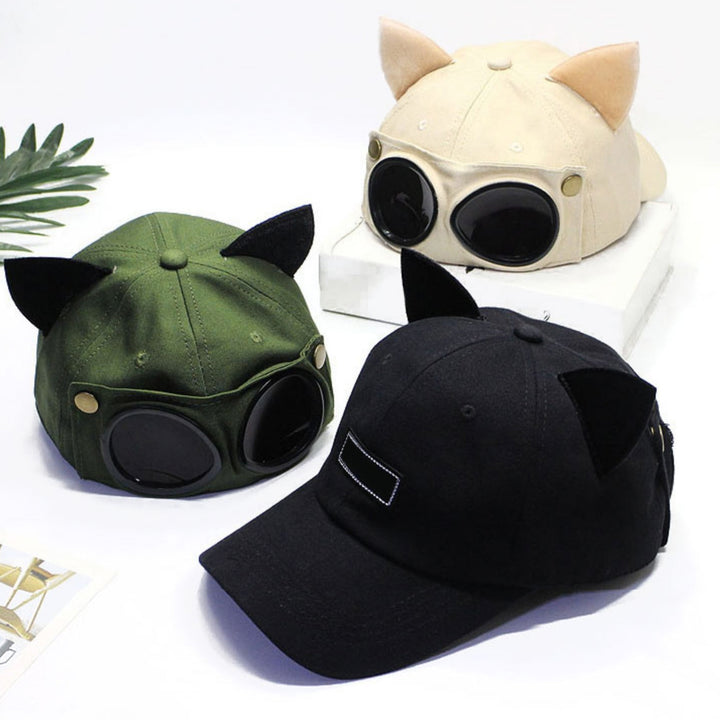 Baseball Cap Ears Solid Color Pilot Glasses Unisex Washable Removable Lenses Baseball Hat for Outdoor Image 11