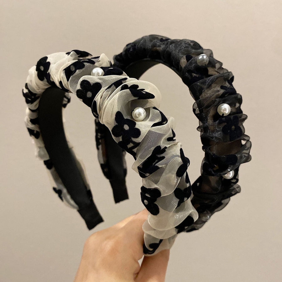 Hair Hoop Convenient Portable Sweet Hair-fixed Wide Brim Decorative Durable Fabric-covered Pleated Hair Clasp Headband Image 1
