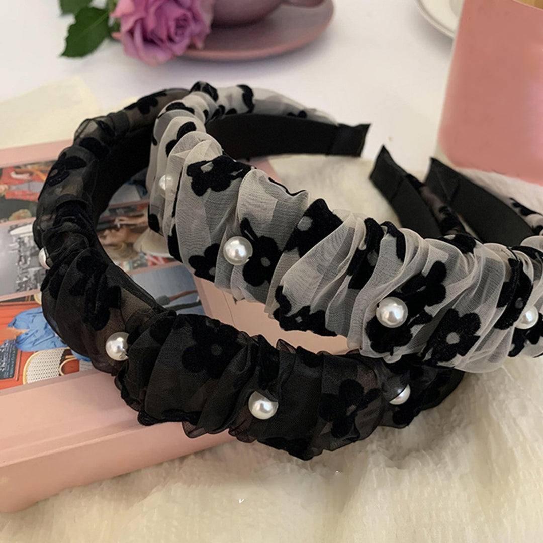 Hair Hoop Convenient Portable Sweet Hair-fixed Wide Brim Decorative Durable Fabric-covered Pleated Hair Clasp Headband Image 3