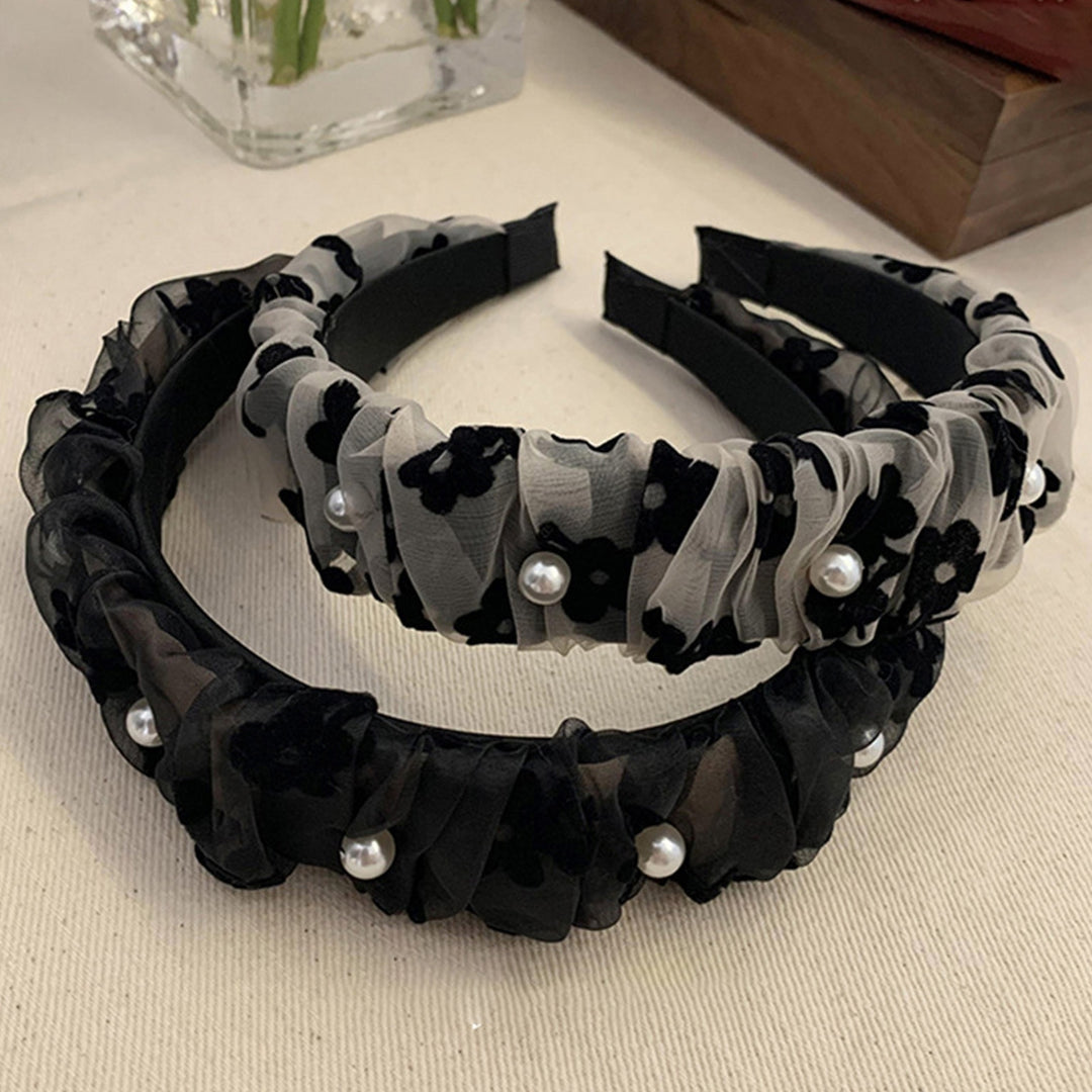 Hair Hoop Convenient Portable Sweet Hair-fixed Wide Brim Decorative Durable Fabric-covered Pleated Hair Clasp Headband Image 4