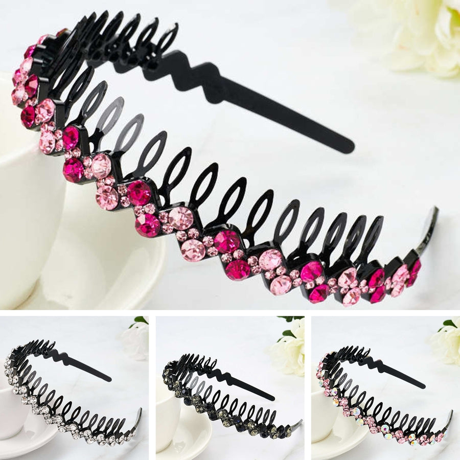 Hair Clasp Shiny Colorful Rhinestone Non-Slip Reusable Narrow Brim Girls Headband Hair Accessories Image 1