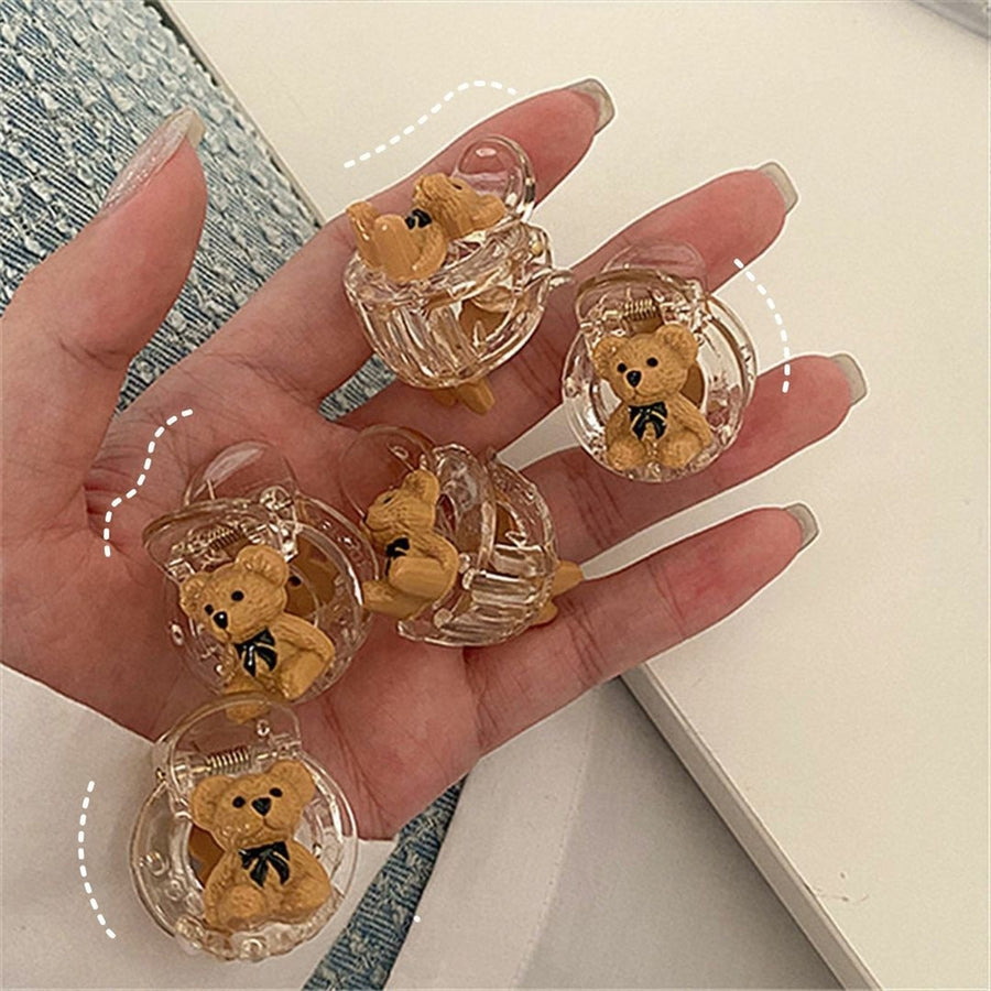 Women Hairpin Transparent Small Exquisite Non-slip Portable Fix Hair Cartoon Bear Decor with Tooth Hair Claw Hair Image 1