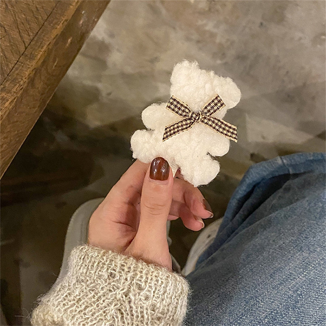 Hair Pin Cute Sweet Adorable Soft Elegant Hair Accessories Gifts Bowknot Plush Bear Duck Billed Hair Clip for Dating Image 6
