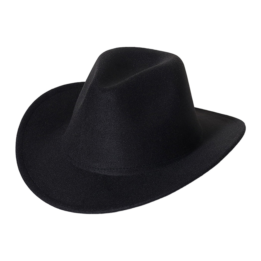 Cowboy Hat Solid Color Wild Unisex Anti-pilling Comfortable Costume Party Accessories Felt Roll Up Brim Cowgirl Hat for Image 2