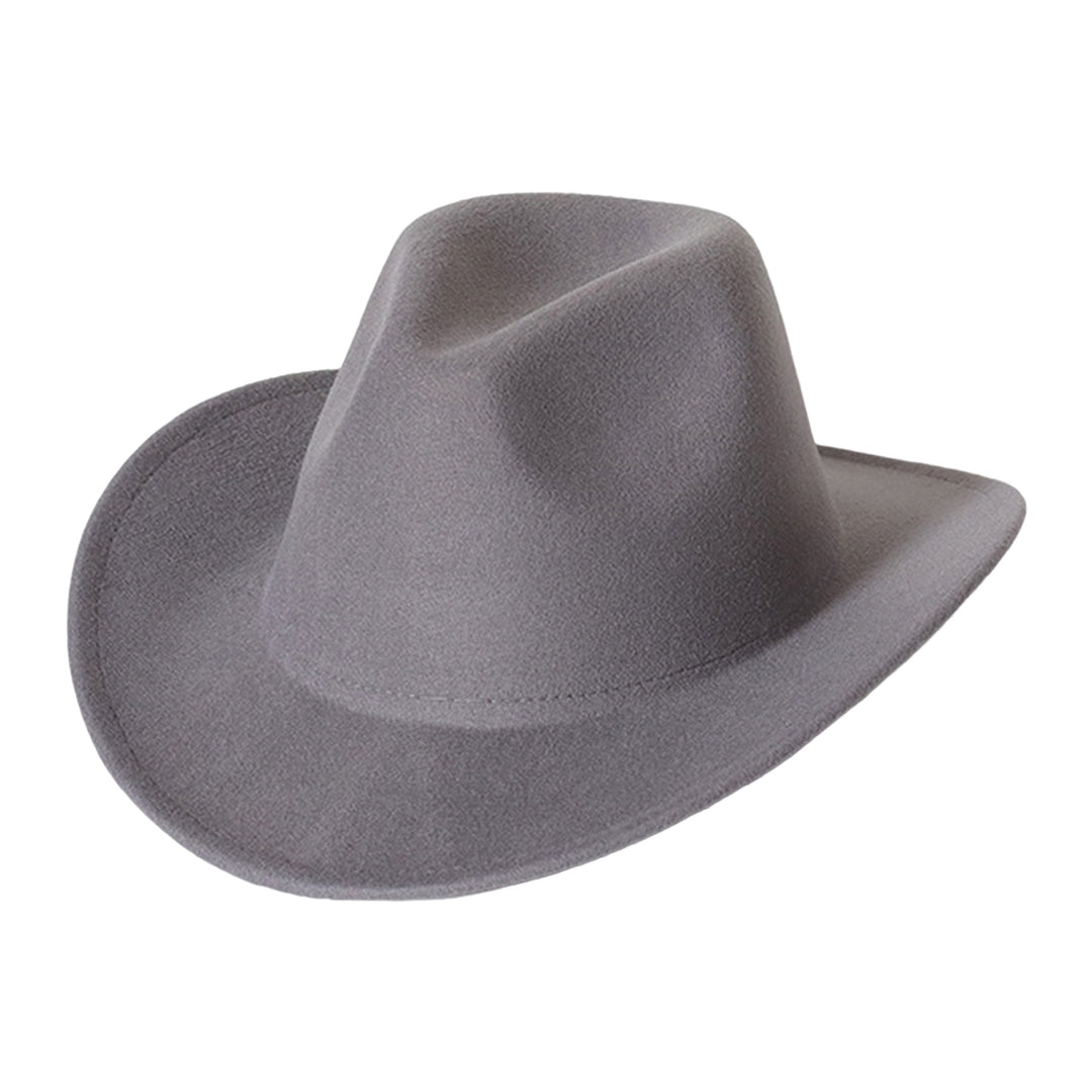 Cowboy Hat Solid Color Wild Unisex Anti-pilling Comfortable Costume Party Accessories Felt Roll Up Brim Cowgirl Hat for Image 3