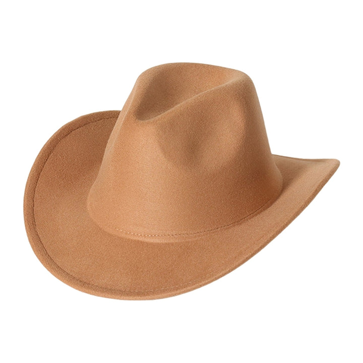 Cowboy Hat Solid Color Wild Unisex Anti-pilling Comfortable Costume Party Accessories Felt Roll Up Brim Cowgirl Hat for Image 4