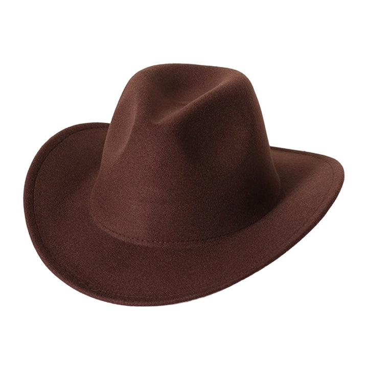 Cowboy Hat Solid Color Wild Unisex Anti-pilling Comfortable Costume Party Accessories Felt Roll Up Brim Cowgirl Hat for Image 4