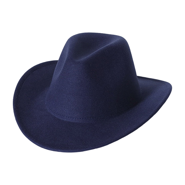 Cowboy Hat Solid Color Wild Unisex Anti-pilling Comfortable Costume Party Accessories Felt Roll Up Brim Cowgirl Hat for Image 6