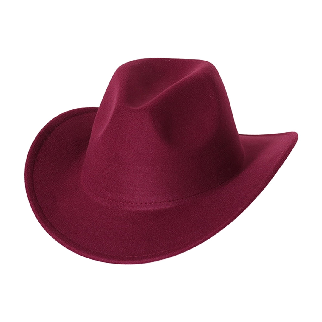 Cowboy Hat Solid Color Wild Unisex Anti-pilling Comfortable Costume Party Accessories Felt Roll Up Brim Cowgirl Hat for Image 7