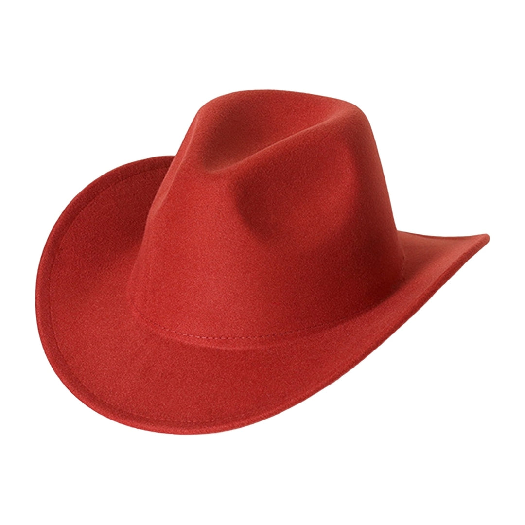 Cowboy Hat Solid Color Wild Unisex Anti-pilling Comfortable Costume Party Accessories Felt Roll Up Brim Cowgirl Hat for Image 8