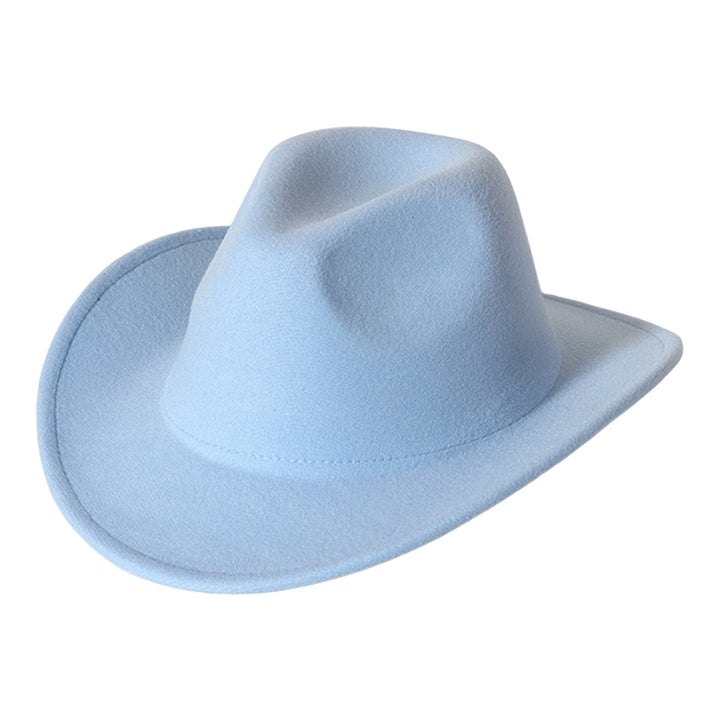 Cowboy Hat Solid Color Wild Unisex Anti-pilling Comfortable Costume Party Accessories Felt Roll Up Brim Cowgirl Hat for Image 9