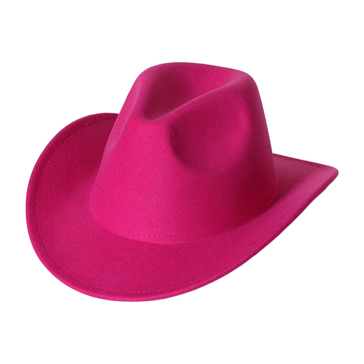 Cowboy Hat Solid Color Wild Unisex Anti-pilling Comfortable Costume Party Accessories Felt Roll Up Brim Cowgirl Hat for Image 10