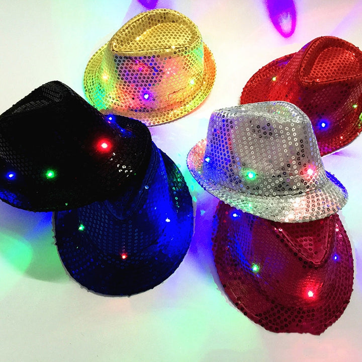 Jazz Hat Glowing Sequins LED Portable Shining Hat for Performance Image 1