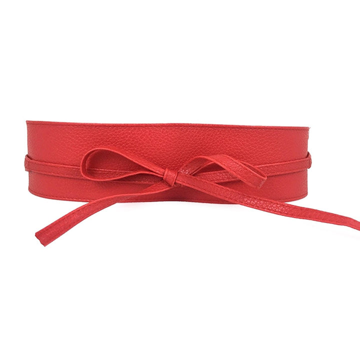 Women Belt Solid Color Bow Faux Leather Pure Color Double Circles Cummerbund Fashion Accessory Image 1