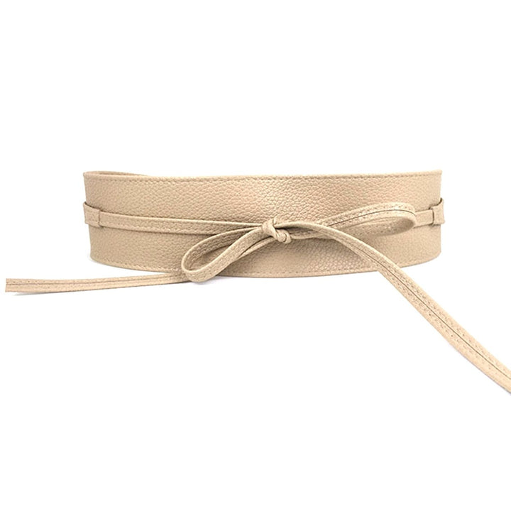 Women Belt Solid Color Bow Faux Leather Pure Color Double Circles Cummerbund Fashion Accessory Image 1