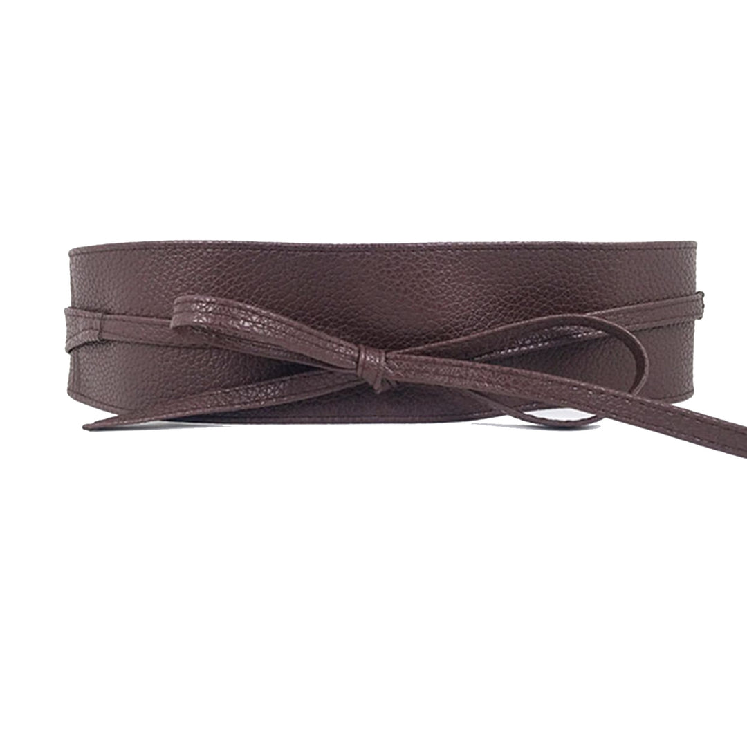 Women Belt Solid Color Bow Faux Leather Pure Color Double Circles Cummerbund Fashion Accessory Image 10