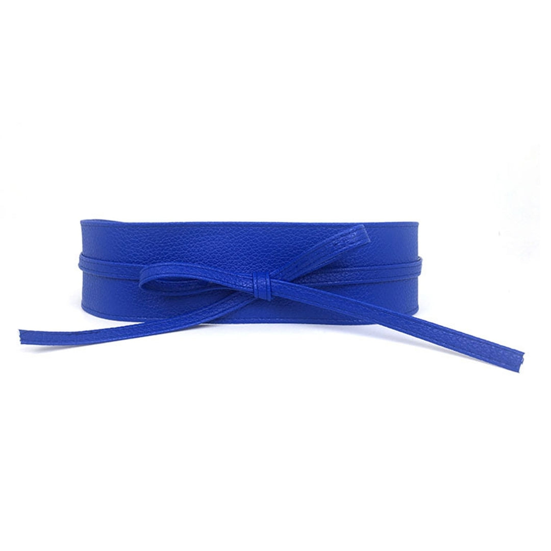 Women Belt Solid Color Bow Faux Leather Pure Color Double Circles Cummerbund Fashion Accessory Image 12