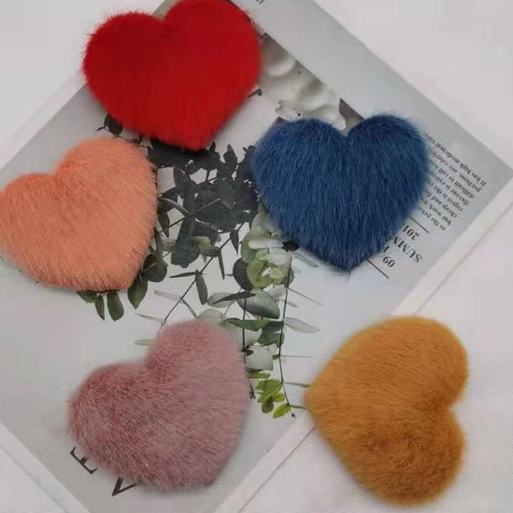 Hair Pin Sweet Plush Faux Mink faux Elegant Anti-slip Hair Accessories Pure Color Love Heart Shape Children Side Hair Image 3