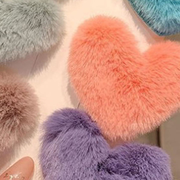 Hair Pin Sweet Plush Faux Mink faux Elegant Anti-slip Hair Accessories Pure Color Love Heart Shape Children Side Hair Image 12