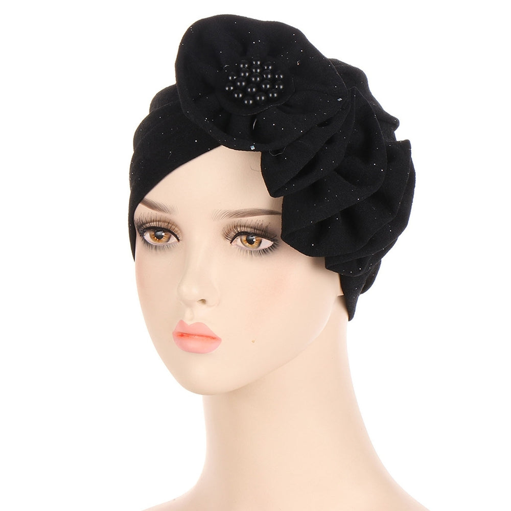 Women Bonnet Solid Color Soft Beads Multi-functional Durable Elastic Elegant Multi Layers Flower Shape Lady Cap for Image 2