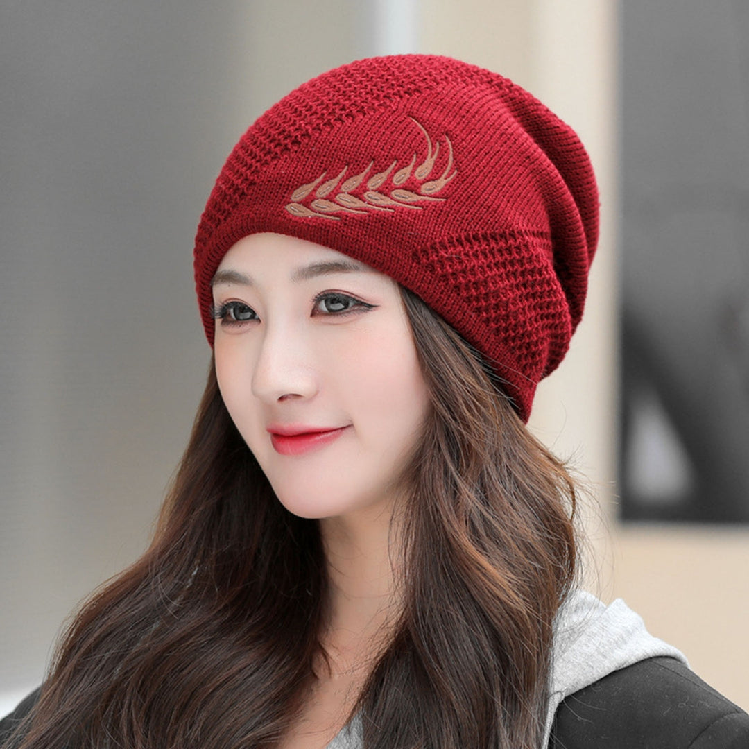 Winter Hat Stretchy Thick All Match Yarn Embroidered Wheat Fleece Fleece Cap for Daily Life Image 8