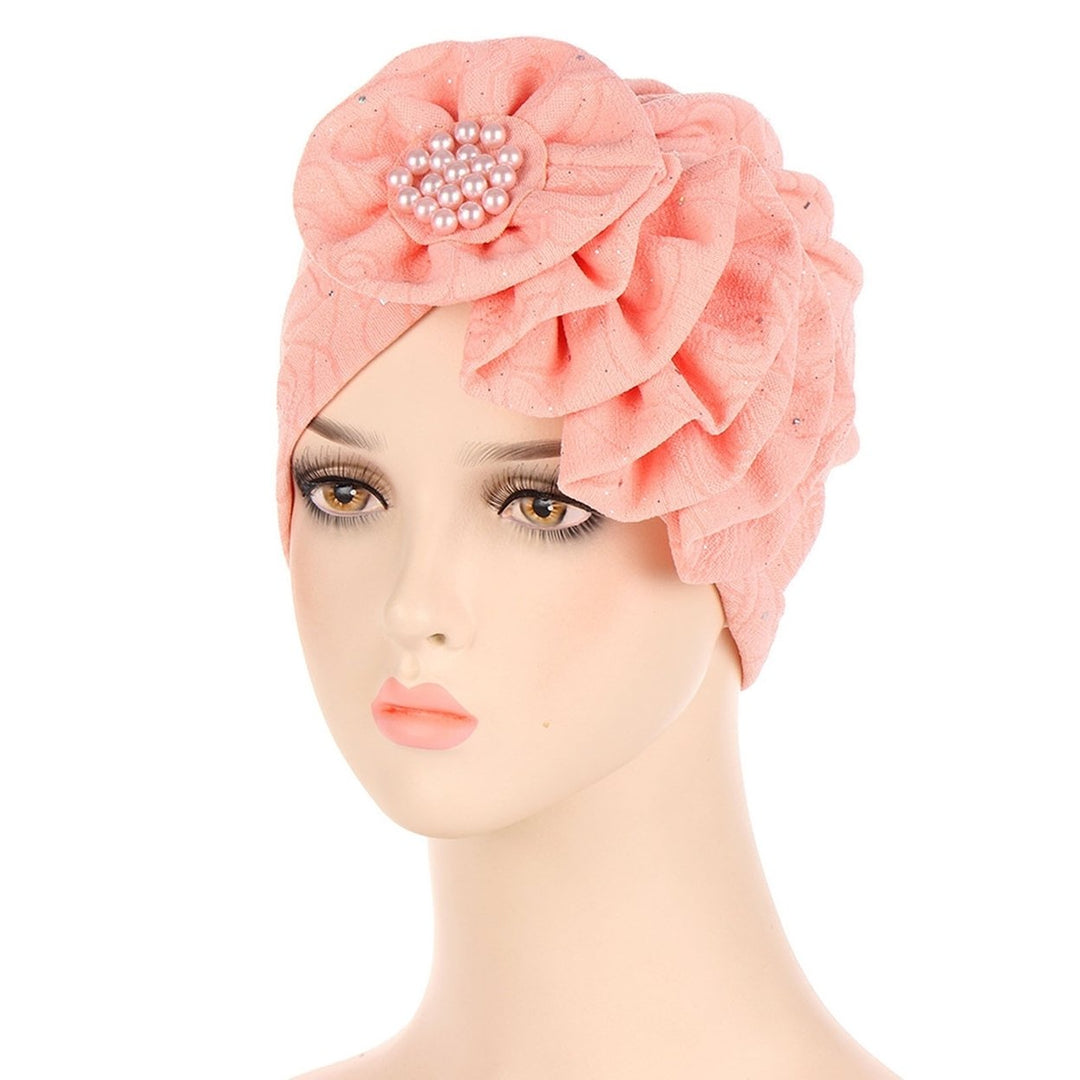 Women Bonnet Solid Color Soft Beads Multi-functional Durable Elastic Elegant Multi Layers Flower Shape Lady Cap for Image 4