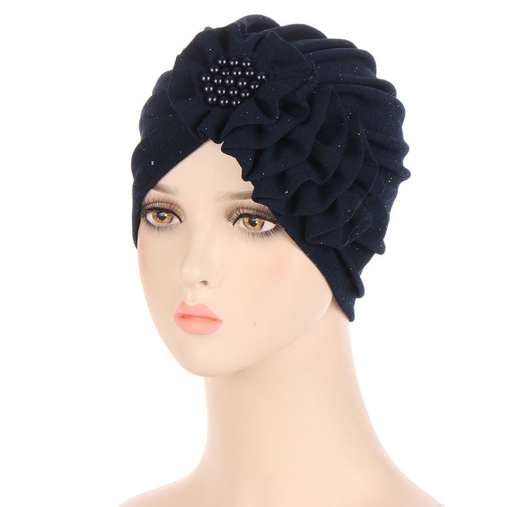 Women Bonnet Solid Color Soft Beads Multi-functional Durable Elastic Elegant Multi Layers Flower Shape Lady Cap for Image 6