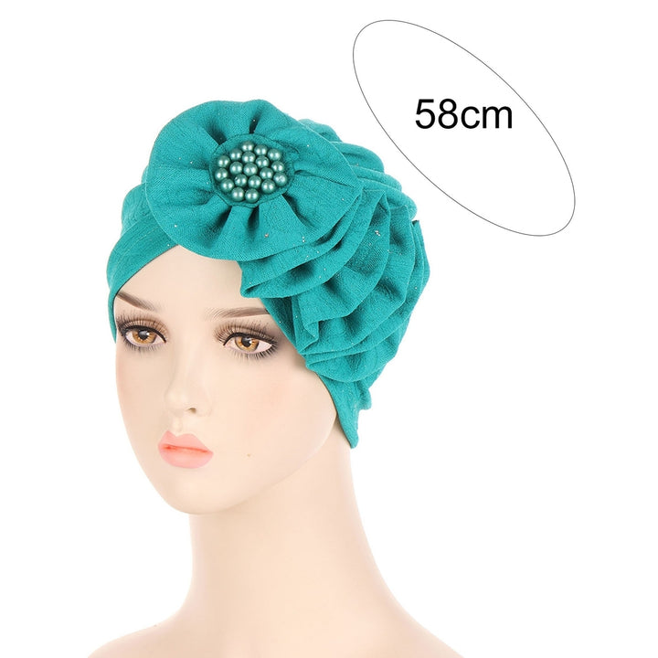 Women Bonnet Solid Color Soft Beads Multi-functional Durable Elastic Elegant Multi Layers Flower Shape Lady Cap for Image 12