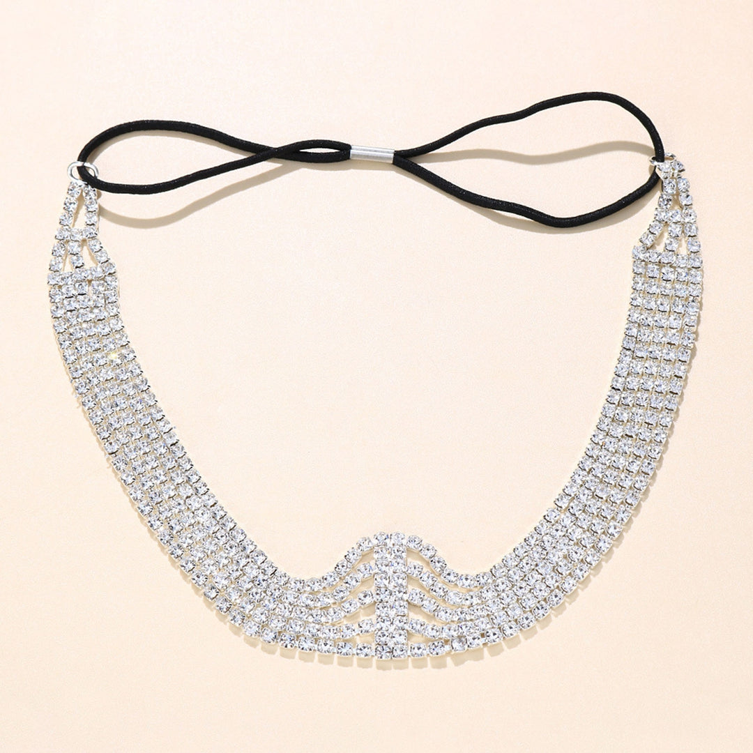 Bridal Headdress Multilayer Rhinestones Good Elasticity Non-slip Hair Hoop Wedding Tiaras Image 8