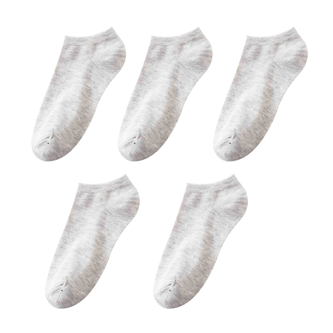 5 Pairs Spring Summer Unisex Socks Solid Color Non-slip Short Tube Sweat-absorbing Boat Socks for Sports Image 4