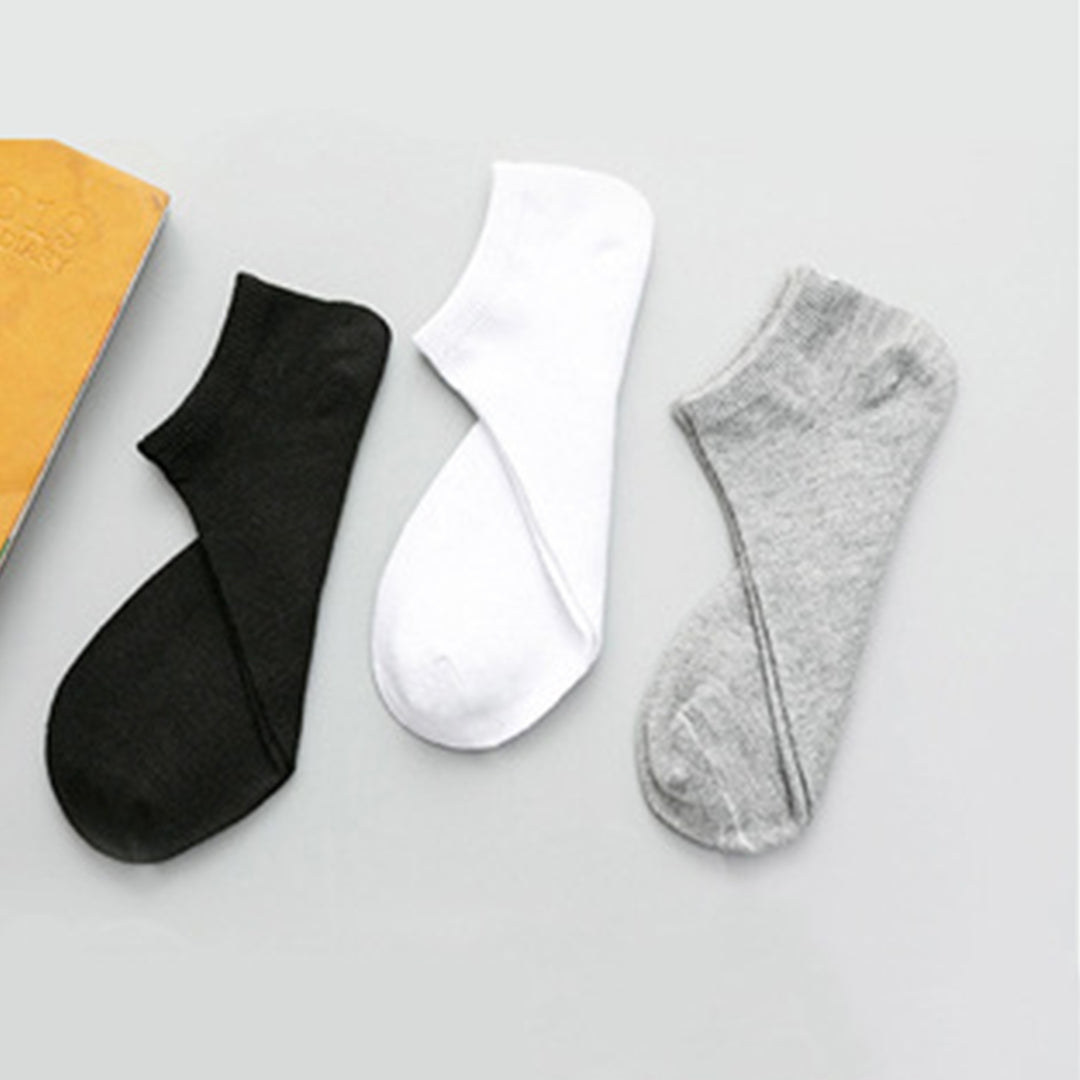 5 Pairs Spring Summer Unisex Socks Solid Color Non-slip Short Tube Sweat-absorbing Boat Socks for Sports Image 4