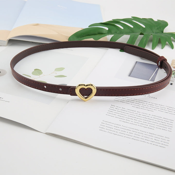 Women Belt Solid Color Adjustable Heart Buckle Faux Leather Single Circle Dress Belt Clothes Accessory Image 9