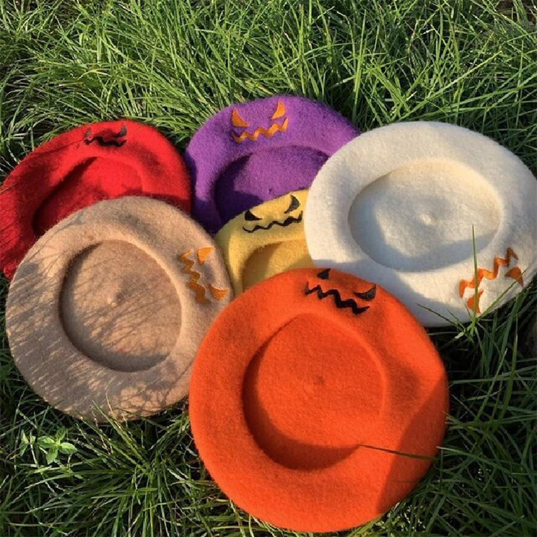 Pumpkin Hat Food Shape Solid Color Embroidery Adult Warm Halloween Cap for Props Party Daily Wear Image 9