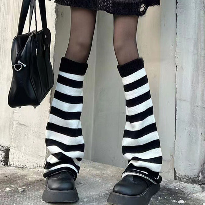 1 Pair Autumn Winter Leg Warmers Flared Stripe All Match Japan Style Knitting Leg Socks for Daily Wear Image 9