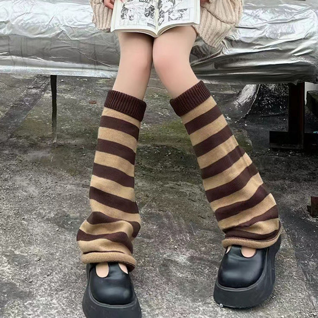 1 Pair Autumn Winter Leg Warmers Flared Stripe All Match Japan Style Knitting Leg Socks for Daily Wear Image 12
