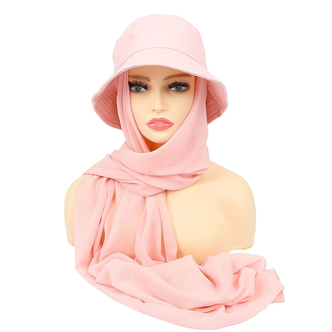 Sun Hat Multifunctional Durable Breathable All Match Soft Daily Wear 2 in 1 Chiffon Bucket Hat Scarf Set for Outdoor Image 1