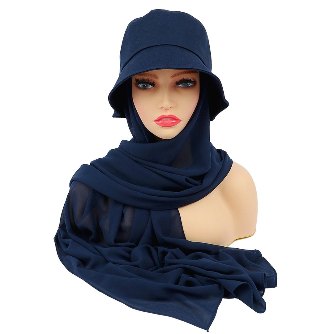 Sun Hat Multifunctional Durable Breathable All Match Soft Daily Wear 2 in 1 Chiffon Bucket Hat Scarf Set for Outdoor Image 1