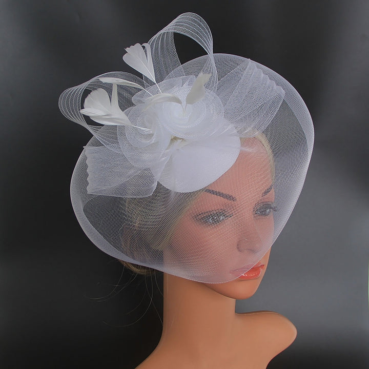 Women Fascinator Hat Elegant Feather Veil Mesh Retro Lightweight Costume Accessories Pure Color Women Wedding Bridal Hat Image 12